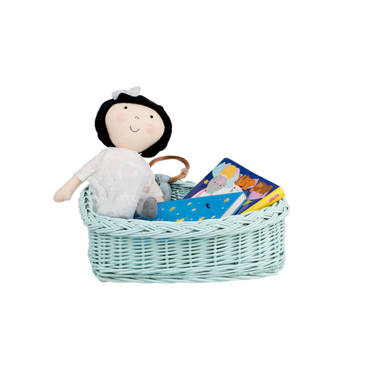 small wicker basket with pink lining