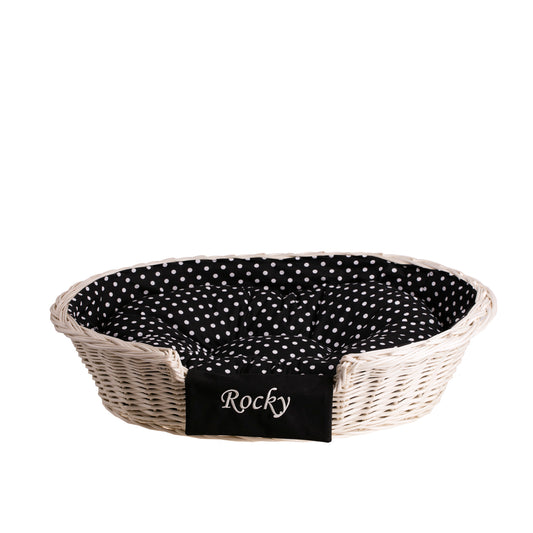 Esmira wicker basket for dog and cat with cushion, personalized TheWickerStories