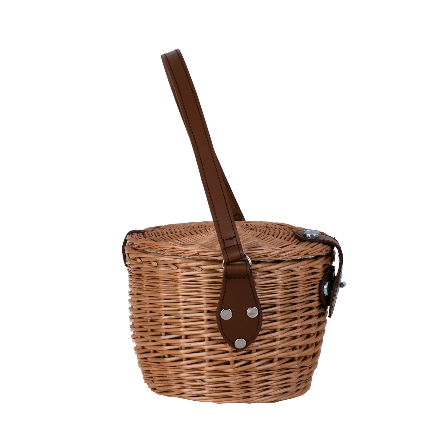 Rivora Rieten schoudertas met deksel en leren riem