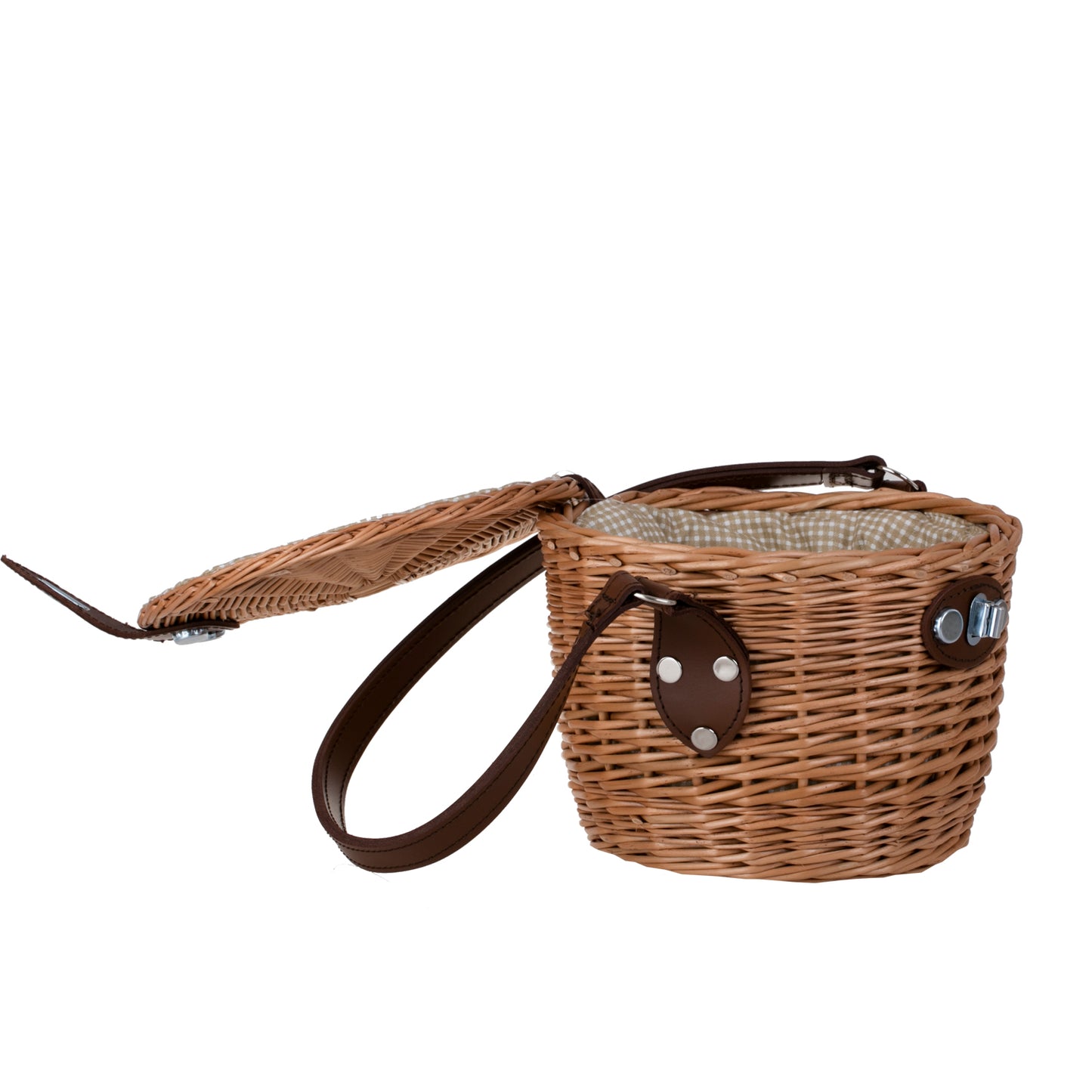 Rivora Rieten schoudertas met deksel en leren riem