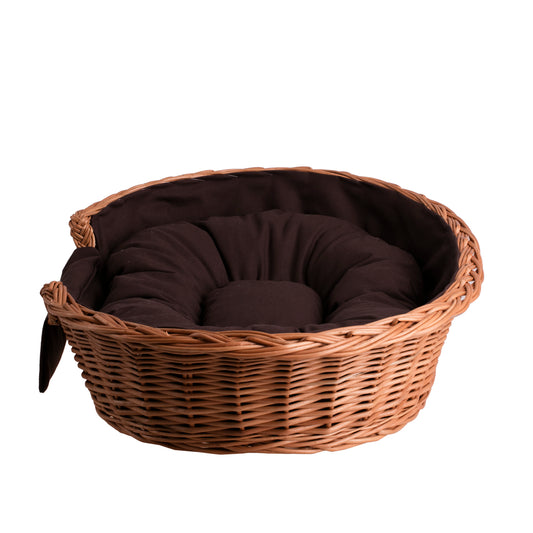 Esmira wicker basket for dogs and cats with brown cushion, personalized TheWickerStories