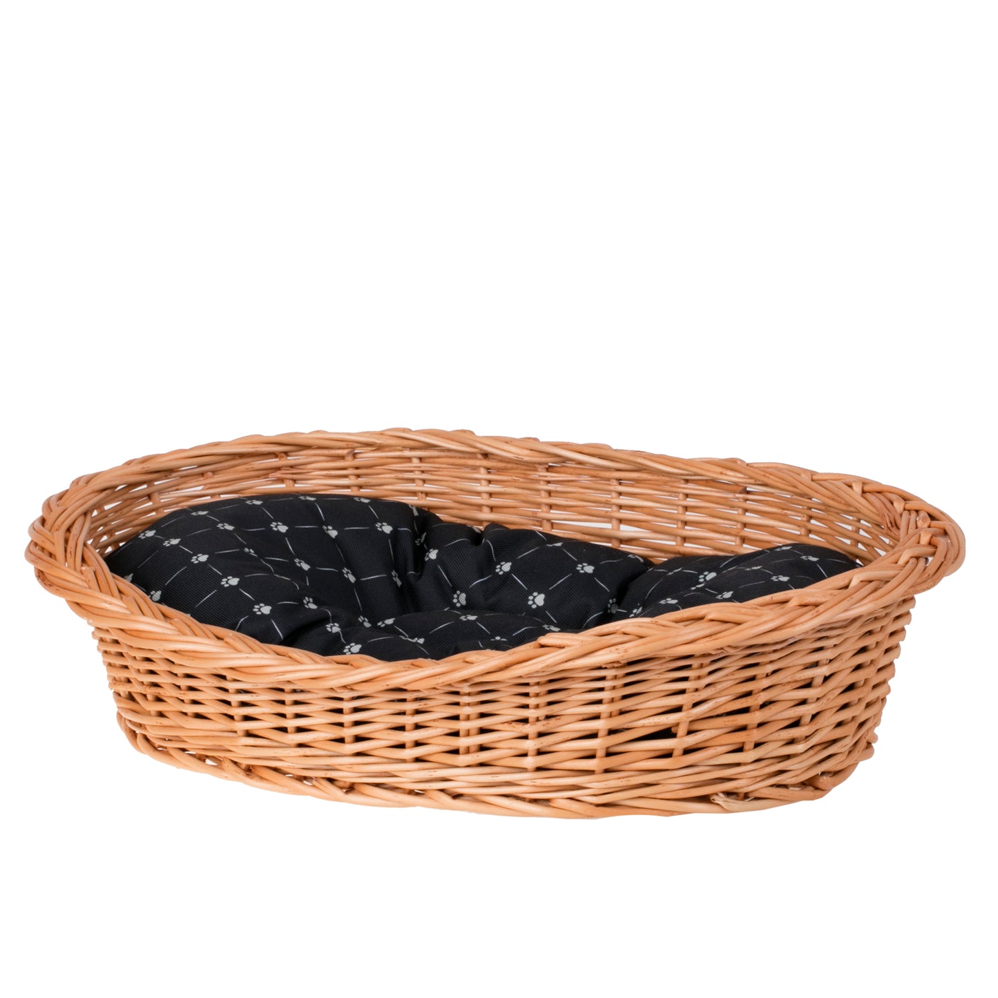 Ester wicker pet bed basket with black cushion
