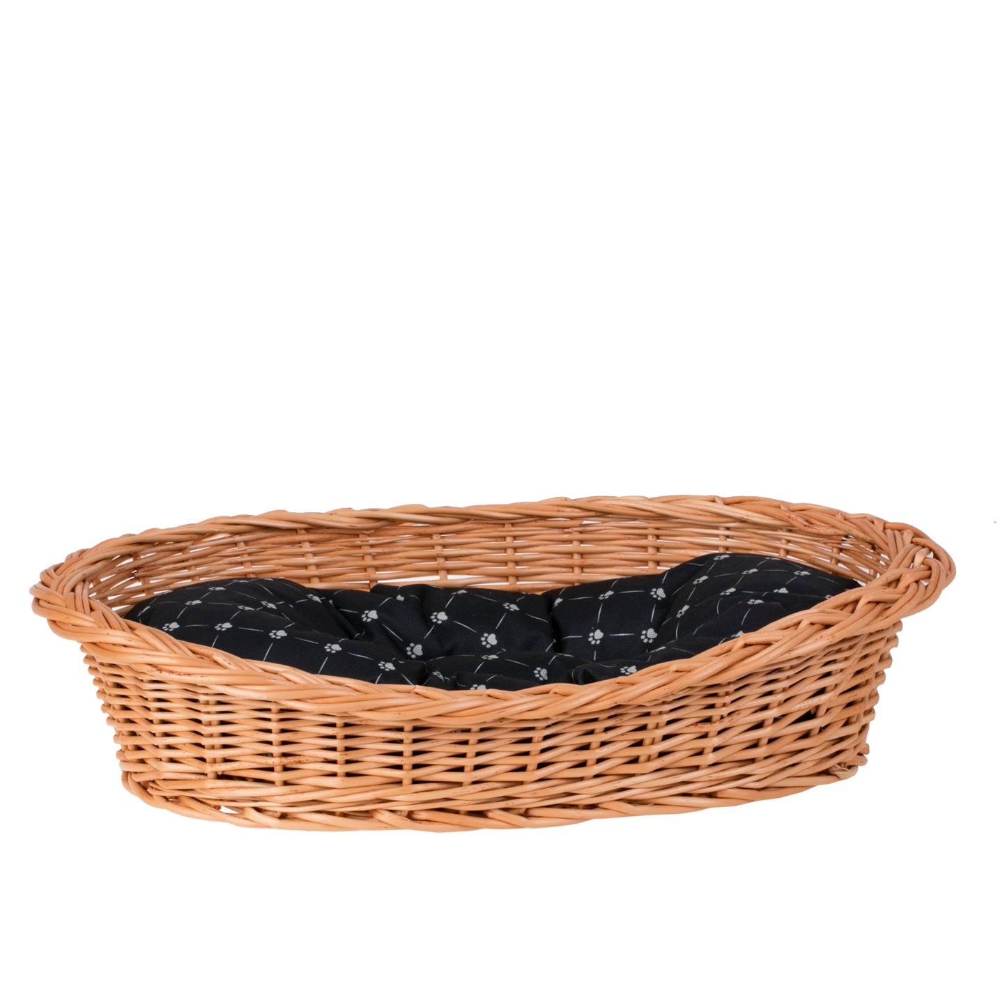 Ester wicker pet bed basket with black cushion