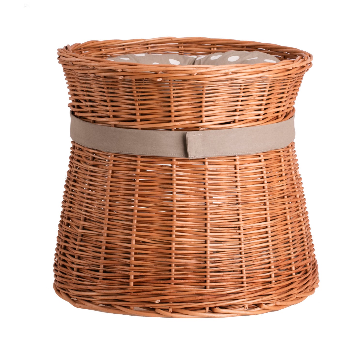 Eralis rieten kattenhuis met beige rand, twee niveaus, met kussens en een strik