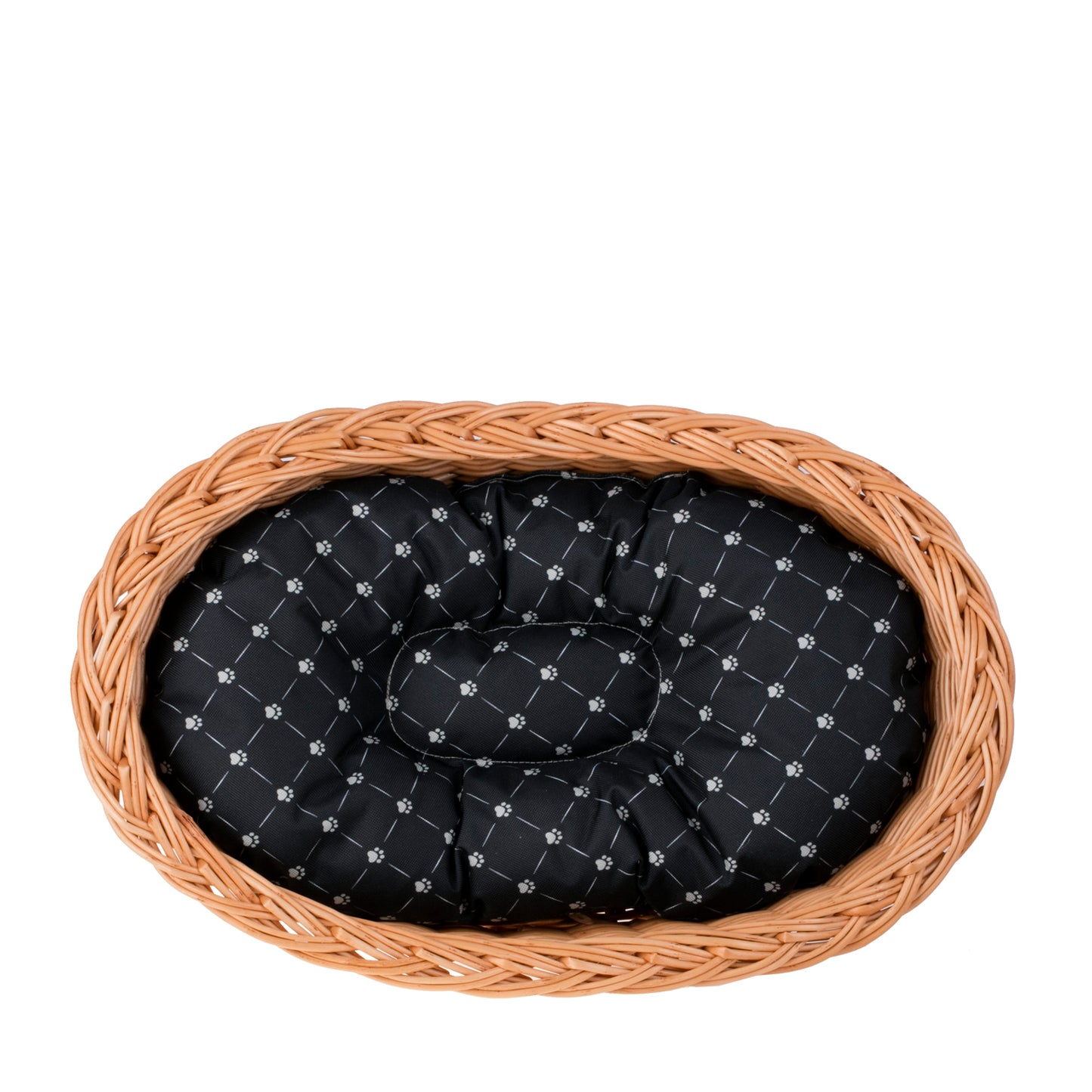 Ester wicker pet bed basket with black cushion