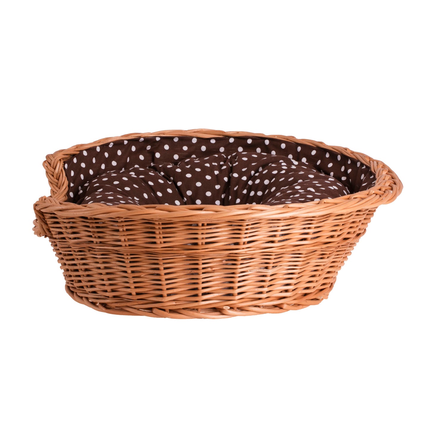 Esmira cesto de vime para cães e gatos com almofada castanha TheWickerStories