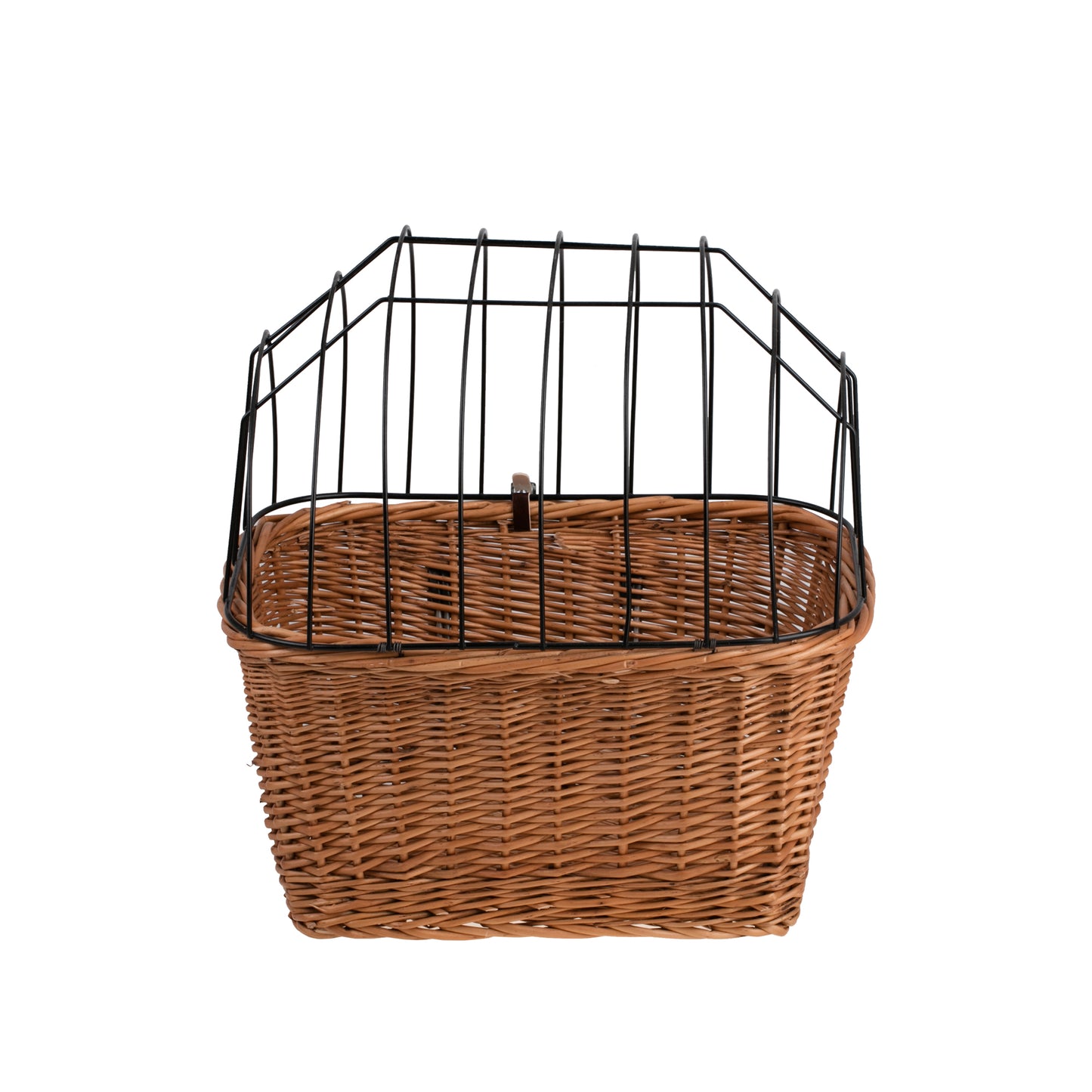 Timoria rieten fietskorf voor huisdieren met deksel en metalen rooster, met leren riemen