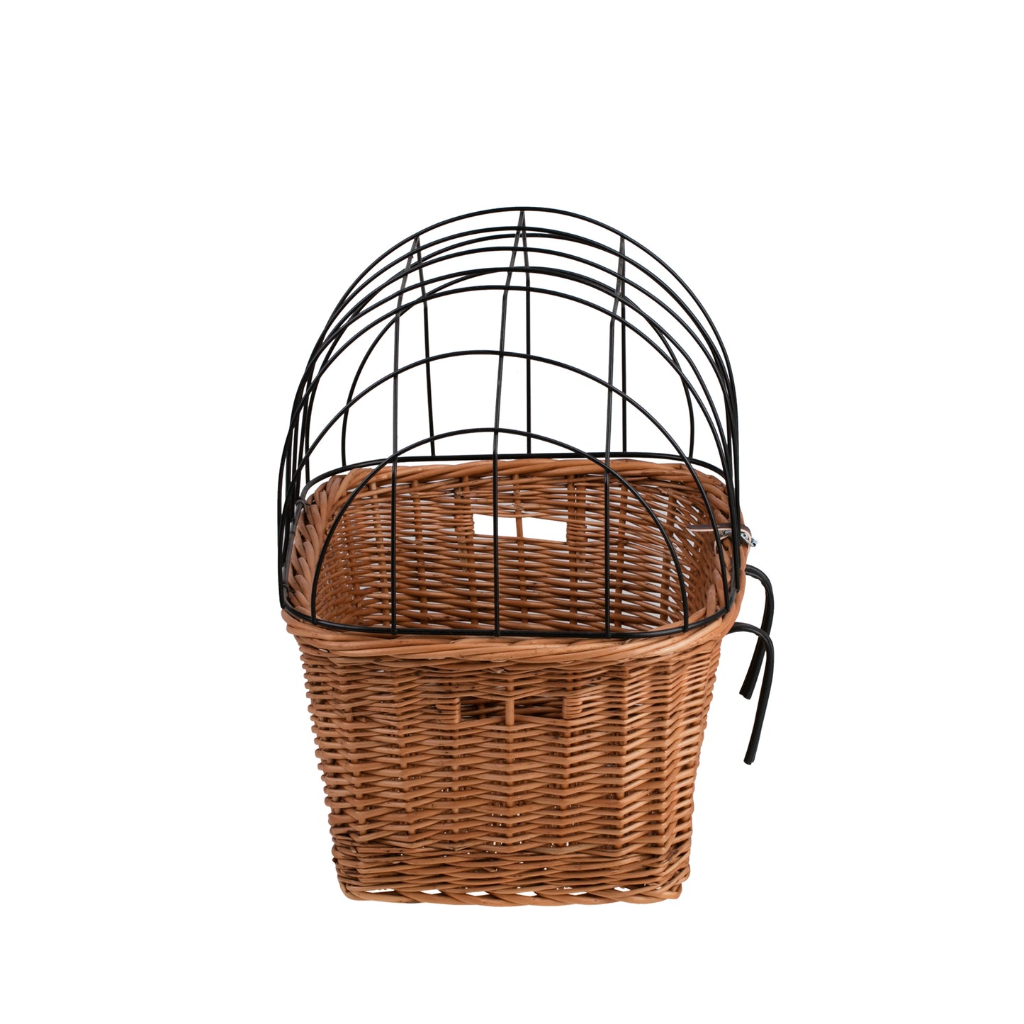 Timoria wicker bicycle basket for pets with lid and metal grate and leather straps TheWickerStories