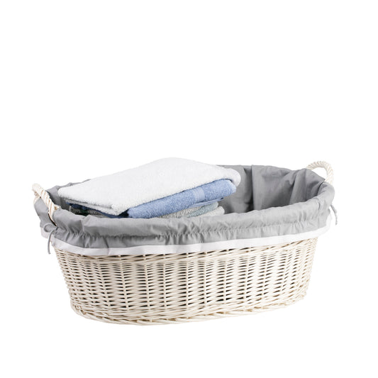 Milvus wicker basket with handles and grey lining TheWickerStories