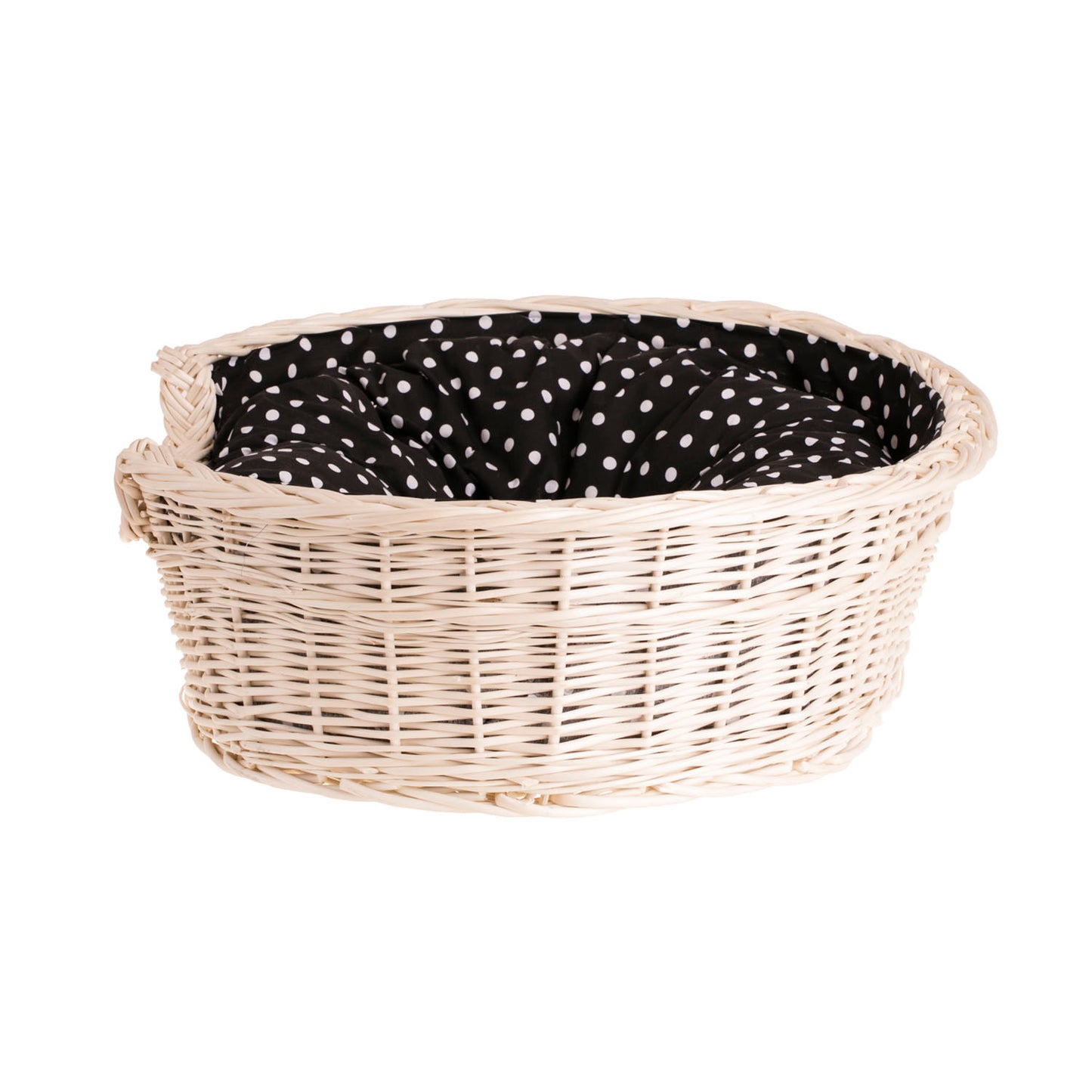 Esmira cesta de vime para cães e gatos com acabamento preto e almofada TheWickerStories