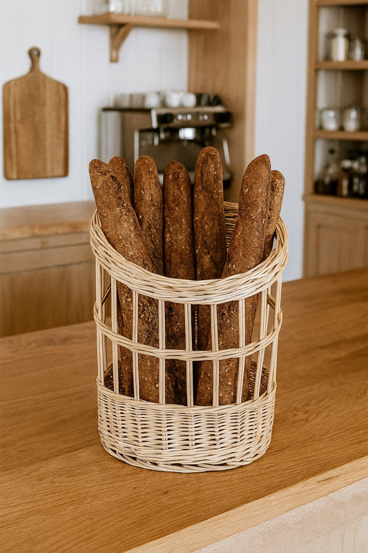 Borago wicker baguette basket for kitchen and store TheWickerStories