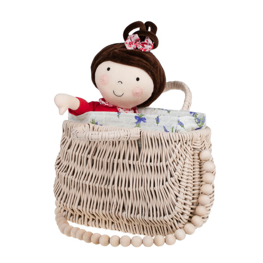 Raja ψάθινη τσάντα με λευκή επένδυση και χερούλι TheWickerStories