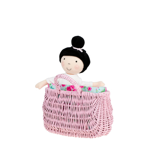 wicker beach bag with mint trim and handle