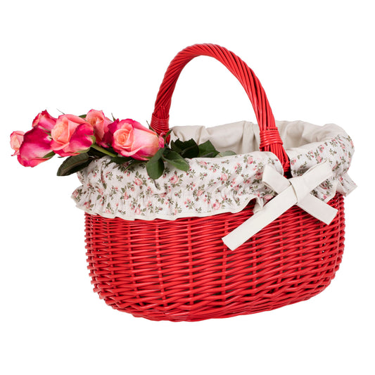 Werburga shopping basket with a wicker handle and white trim TheWickerStories