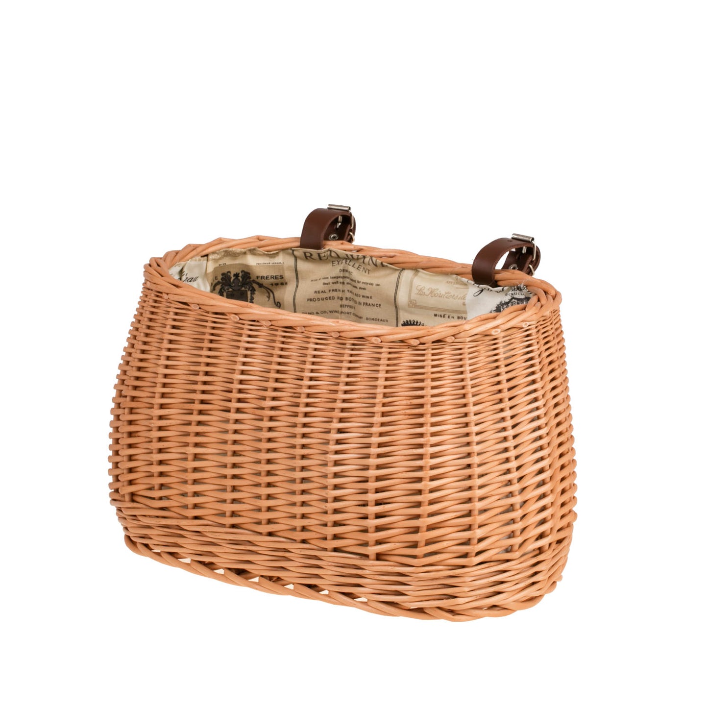 Marone cestino in vimini per bicicletta con fodera beige e cinghie