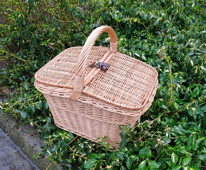 Kerria rieten picknickmand met deksel en handvat