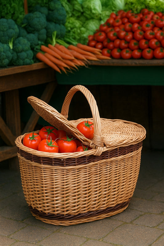 Kastalia picnickurv i pileflet med låg og hank TheWickerStories