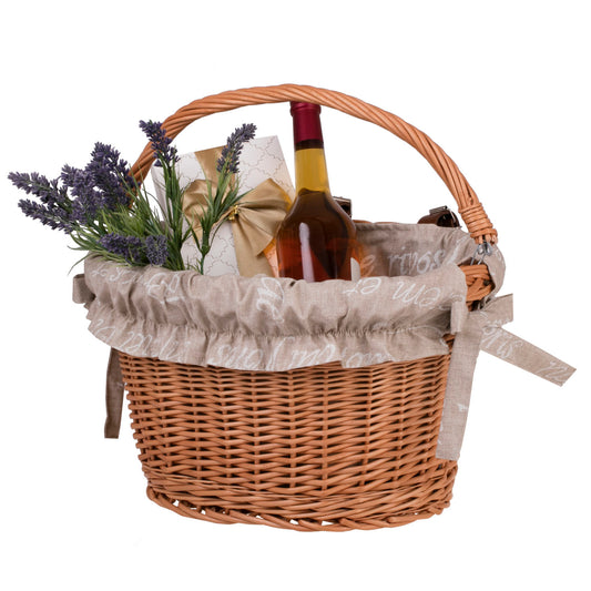Magnus wicker bicycle basket with beige trim, handle and handlebar mount TheWickerStories