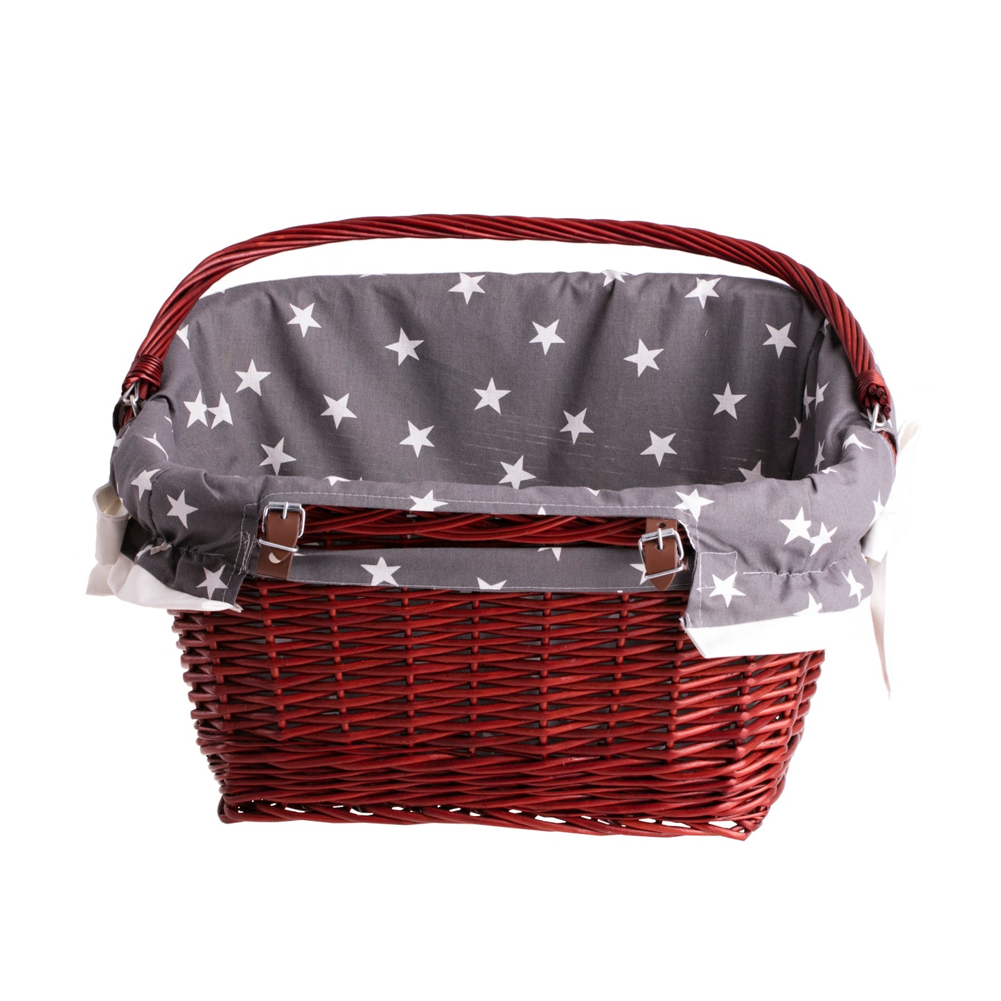 Magnus cesto in vimini per bicicletta con bordatura grigia, con manico e cinturini TheWickerStories