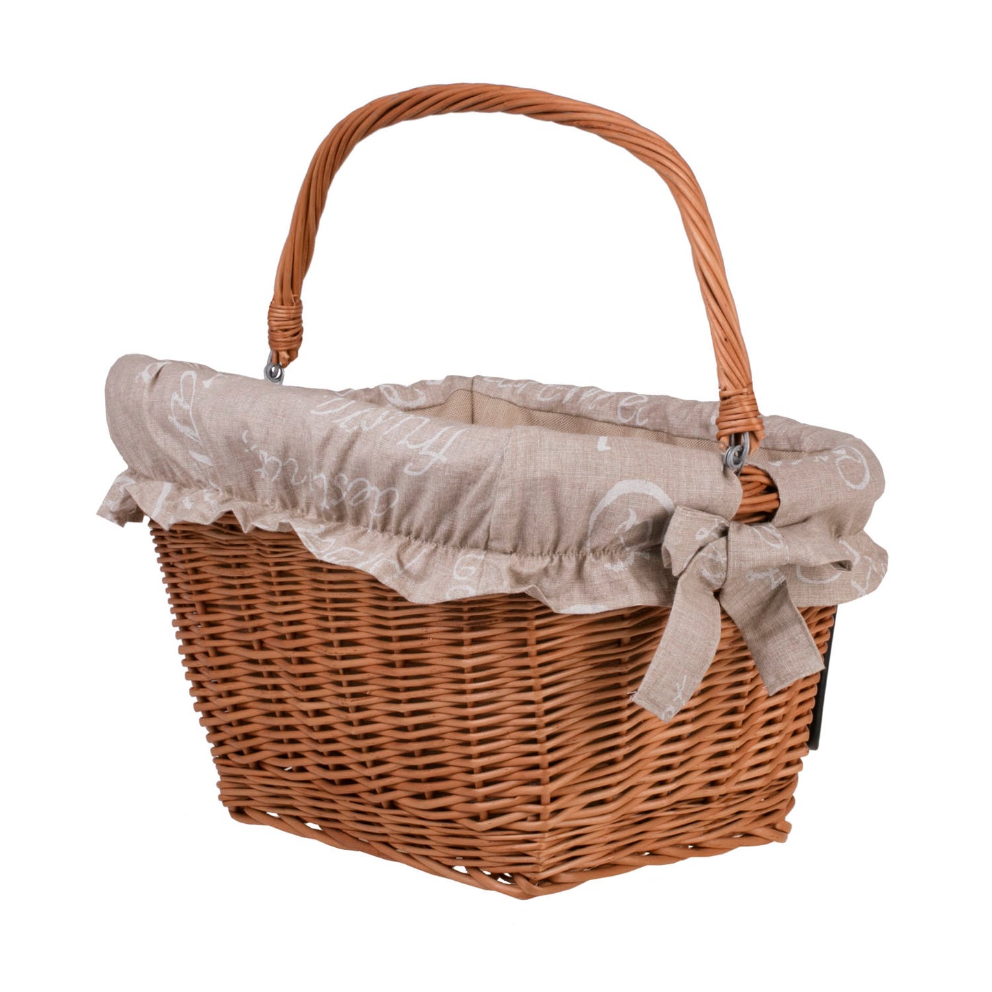 Magnus rieten fietsmand met beige afwerking, met handvat en haken TheWickerStories