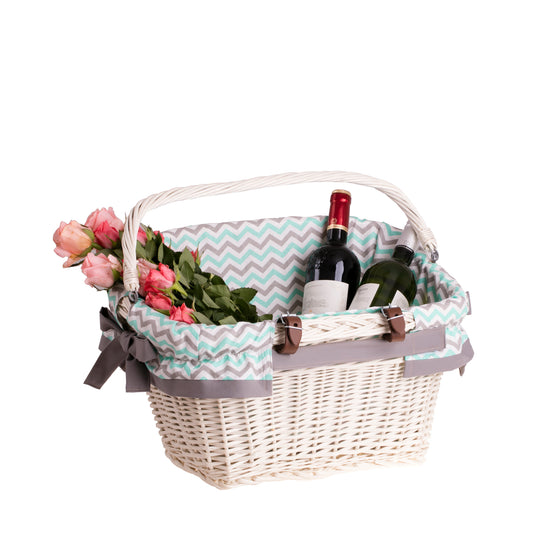 Magnus wicker bicycle basket with handlebar cover and straps TheWickerStories