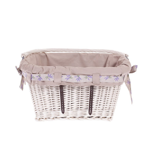 Marinus wicker bike basket with cream trim and mounting hooks TheWickerStories