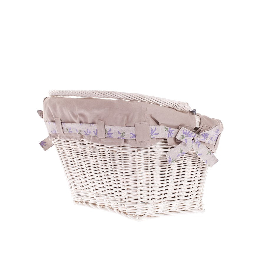 Marinus wicker bike basket with cream trim and mounting hooks TheWickerStories