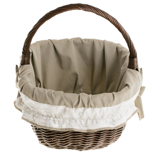 panier d'achat avec poignée en osier et bord beige