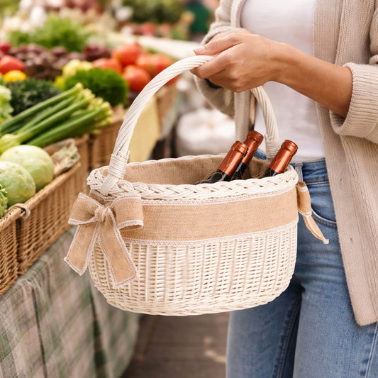Wictorissa kosz na zakupy z rączką wiklinową i obszyciem jutowym TheWickerStories