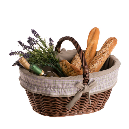 Walerissa shopping basket with wicker handle and beige trim TheWickerStories