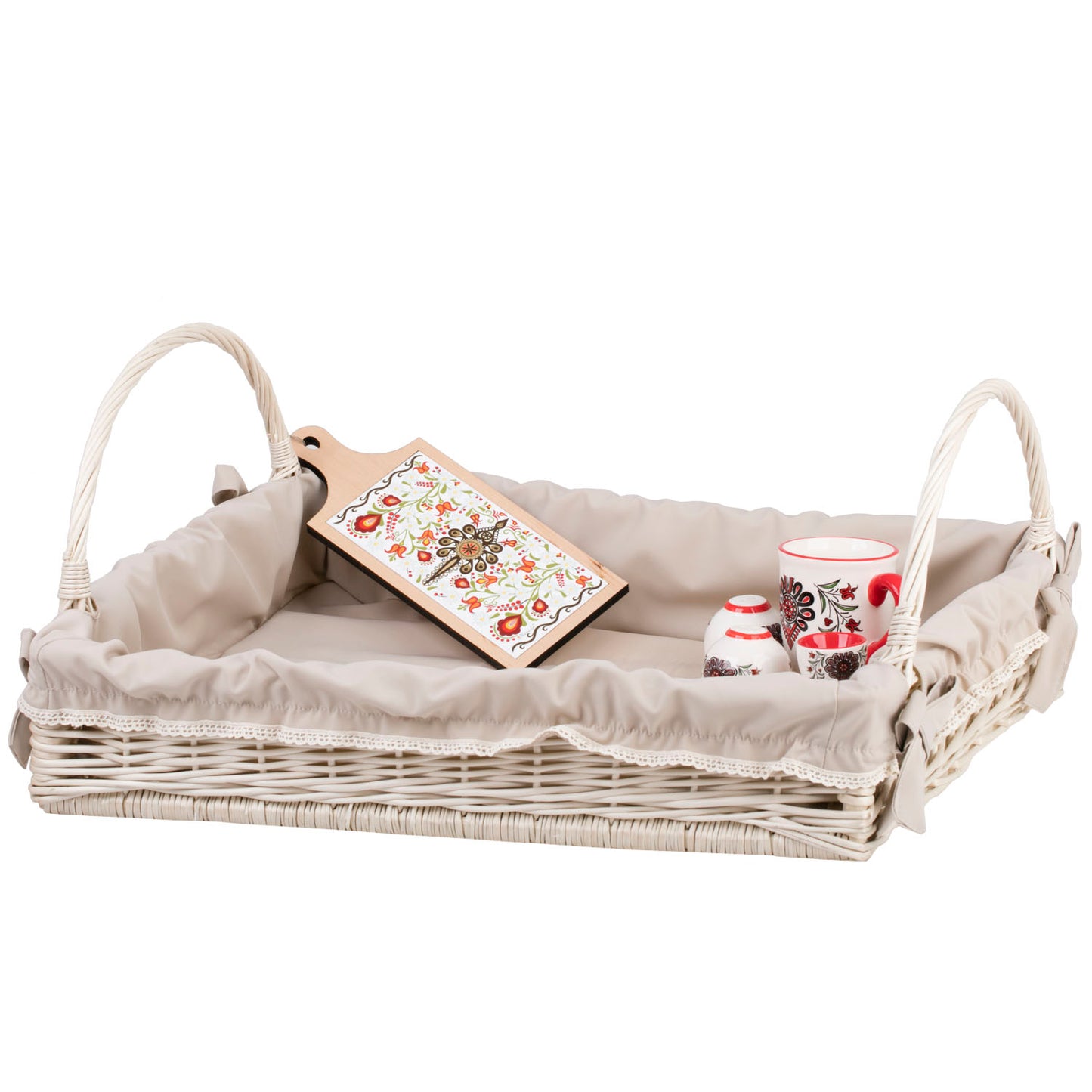 Allium cesto de vime para servir com acabamento creme e alças TheWickerStories