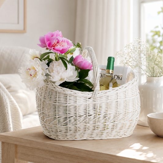 wicker shopping basket with handle