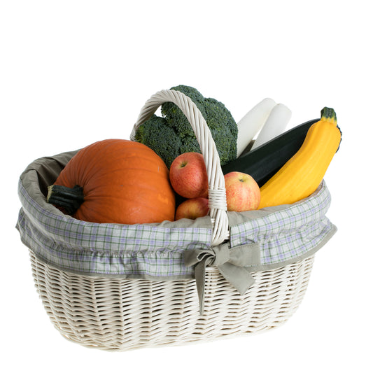 Wilhelmina kosz na zakupy z rączką wiklinową i beżowym obszyciem TheWickerStories