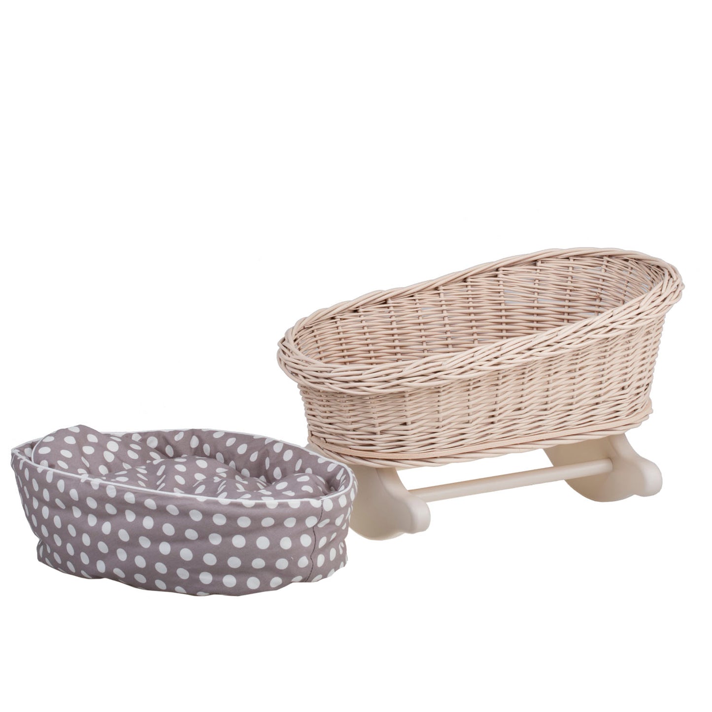 Mimi berço de vime para bonecas com forro castanho, almofada e edredom TheWickerStories