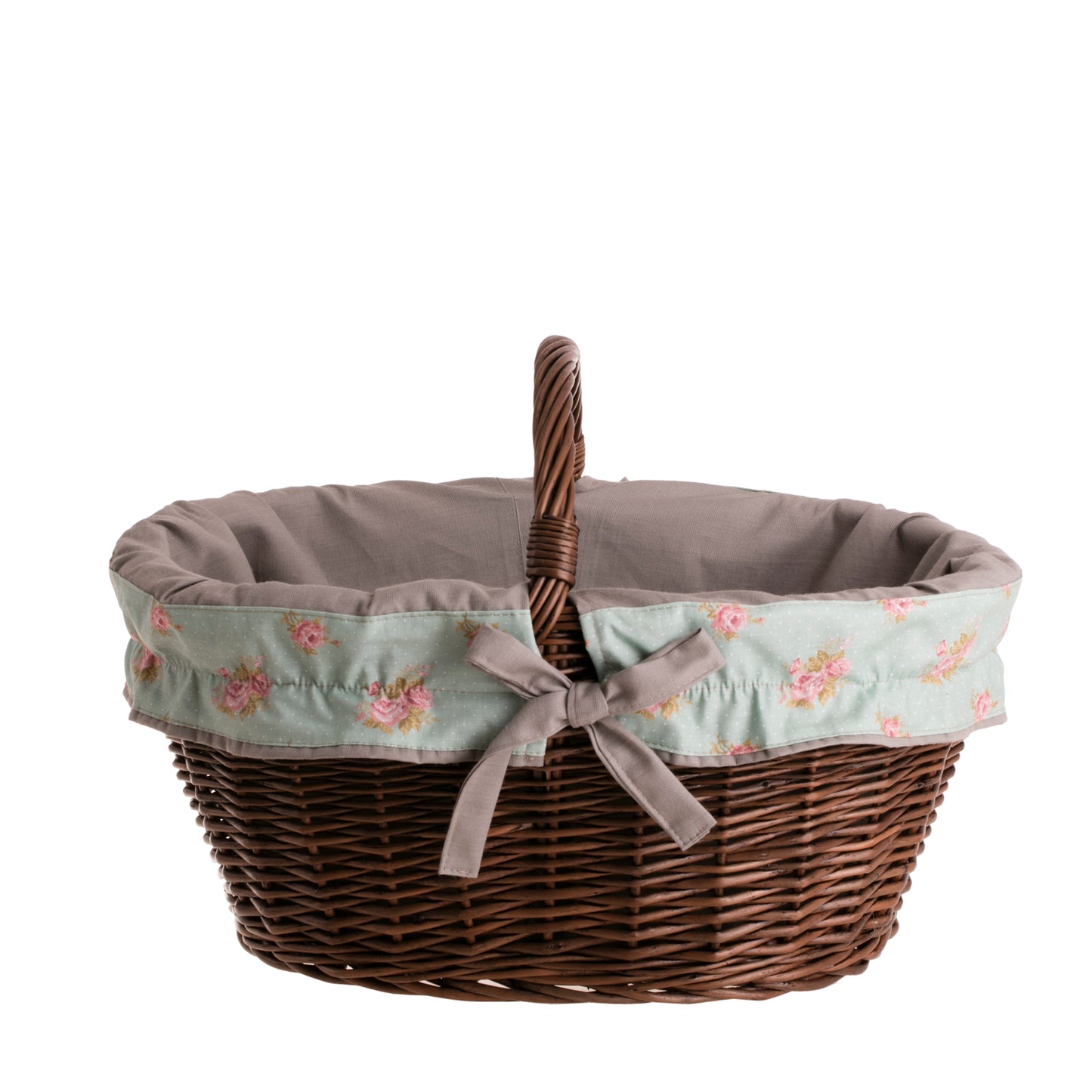 Walerissa cistell de compra amb mànec de vímet i folre gris TheWickerStories