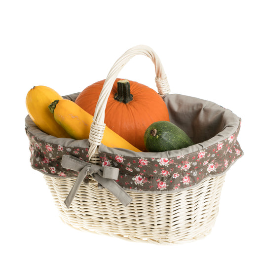 Walerissa shopping basket with wicker handle and grey lining TheWickerStories