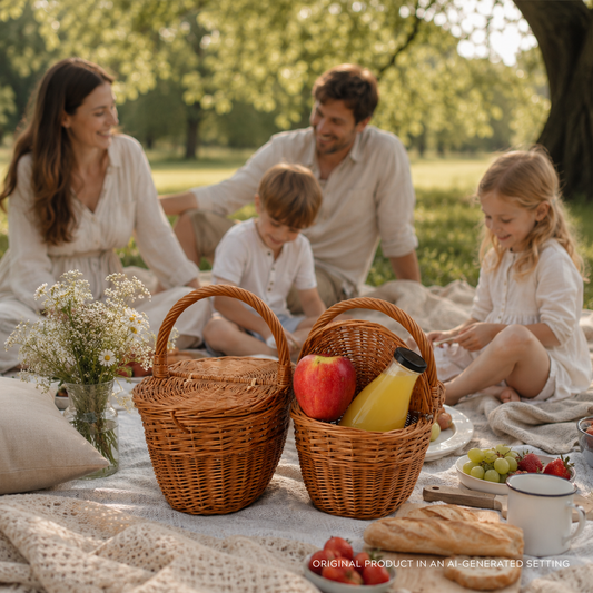 coș din nuiele pentru copii pentru picnic și joacă – set de 2 bucăți cu capac,