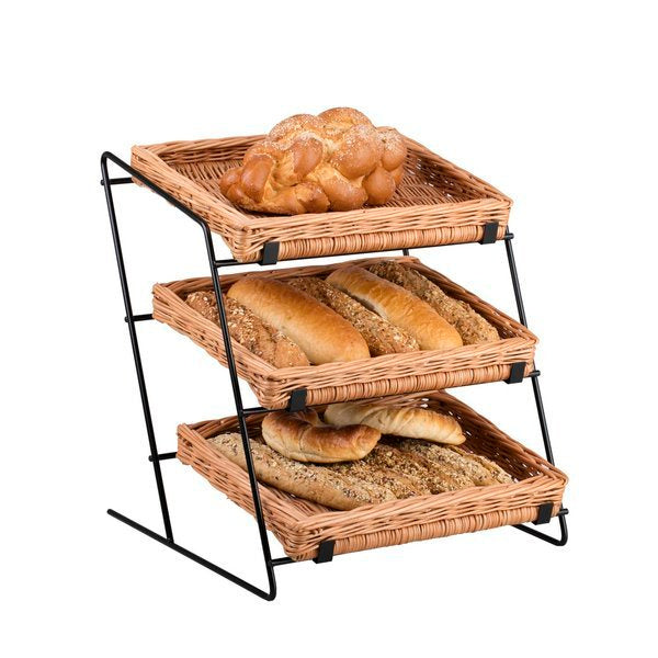 Tiforia Rieten toonbankdisplay met drie manden op een metalen frame