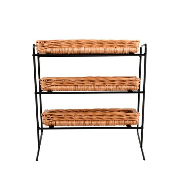 Tiforia Rieten toonbankdisplay met drie manden op een metalen frame