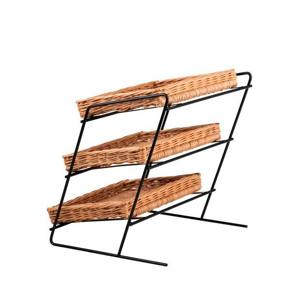 Tiforia Rieten toonbankdisplay met drie manden op een metalen frame