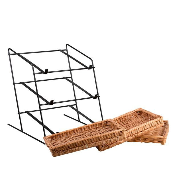 Tiforia Rieten toonbankdisplay met drie manden op een metalen frame
