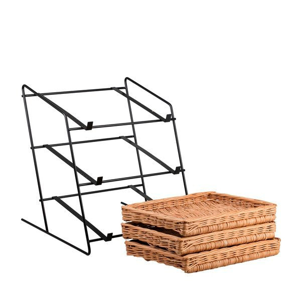 Tiforia Rieten toonbankdisplay met drie manden op een metalen frame