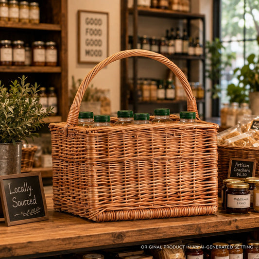 Gionella wicker basket, bottle crate, carrier with compartments and handle TheWickerStories