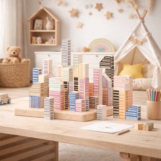 bâtiments en bois – coffret de construction de ville pour enfants, jouet en osier