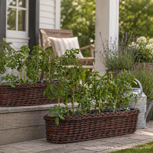 Fivina wicker garden planter, plant basket, wicker flower box with plastic liner TheWickerStories