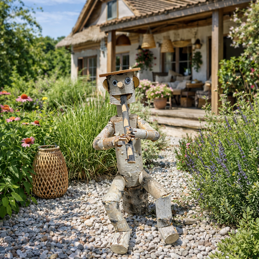 wooden decorative birch figurine for the garden
