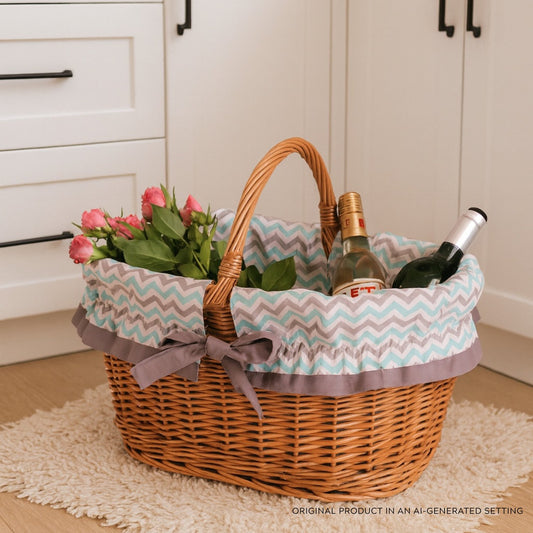 Walerissa coș de cumpărături din nuiele, coș pentru ciuperci și picnic, coș decorativ pentru cadouri cu căptușeală TheWickerStories