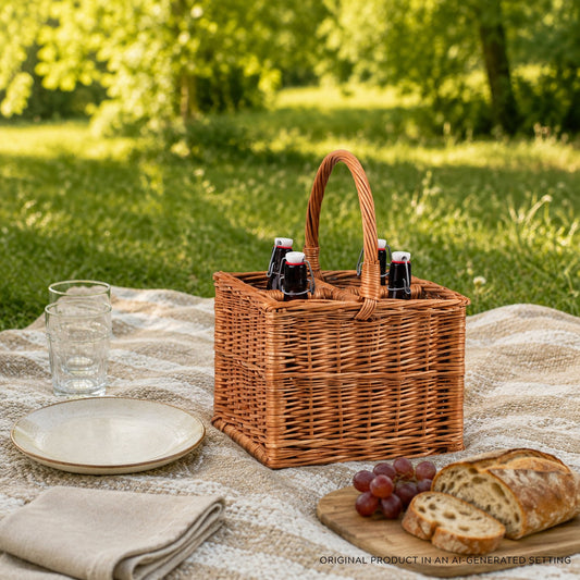 Gaudios wicker basket and bottle carrier with dividers and handle TheWickerStories