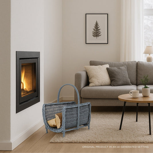 wicker fireplace log basket with handle