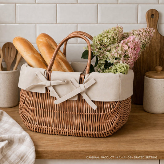 Werlissa geantă din nuiele, poșetă de damă, coș de picnic cu mânere și tiv TheWickerStories